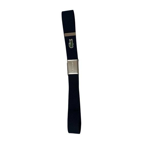Lacoste France Men's Engraved Buckle Woven Fabric Belt Navy Blue Adjustable Logo - Picture 1 of 5